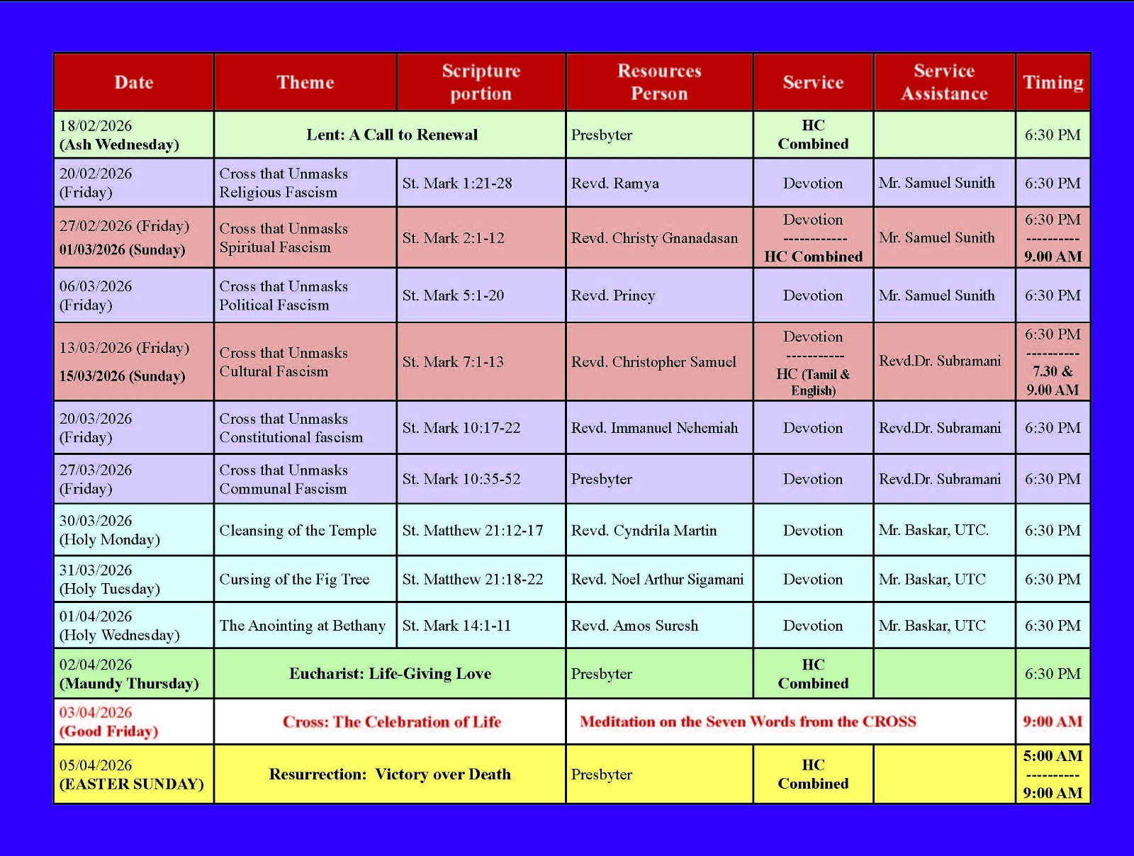 LENT & HOLY WEEK 2026